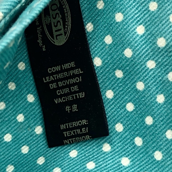 Fossil Wallet Tate Clutch Light Tan Cowhide Leather Teal Polka Dot Interior - Picture 5 of 9